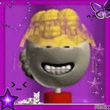 a picture of a smiley face with a purple background and the words picmix at the top