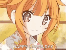 a happy labor day greeting card with a cartoon girl