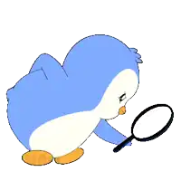 a penguin is looking through a magnifying glass