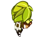 a cartoon character with a green leaf on their head