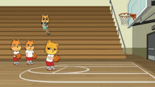 a cartoon of three cats playing basketball