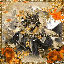 a picture of a man in a heart with the words gay men yuri