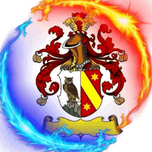 a coat of arms with an owl in the center