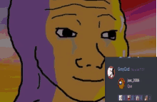 a drawing of a crying face next to a message from gray god