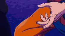 a cartoon drawing of a person 's hand on another person 's arm