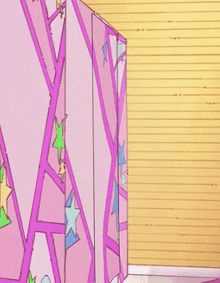 a cartoon drawing of a pink closet with stars on it