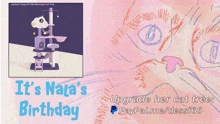 a drawing of a cat tree with the words it 's nala 's birthday