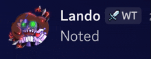 a drawing of a monster with the name lando noted