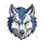 a blue and white wolf 's head with horns on a white background .