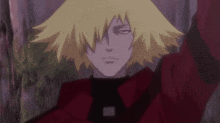 a yellow haired anime character with a red jacket