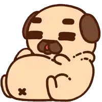 a cartoon drawing of a pug laying down