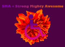 a picture of a flower with a person in a wheelchair on it and the words sma = strong mighty awesome