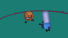 a basketball and a chainsaw are playing a game of basketball