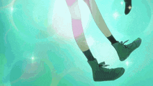 a person 's legs are shown in a cartoon with a green background