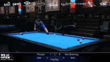 a pool table with the us open bank pool championship on it