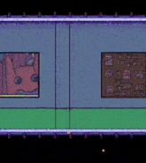 a video game with a bunch of pictures on the wall and two flags