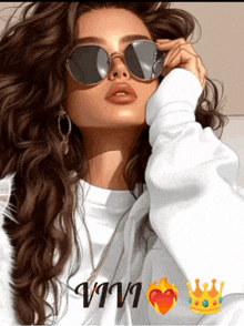 a drawing of a woman wearing sunglasses and a white shirt with the name vivi on it