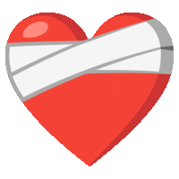 a broken red heart with a white ribbon around it