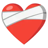a broken red heart with a white ribbon around it