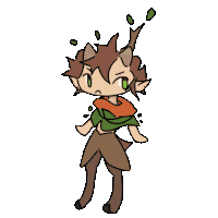 a cartoon of a faun in a jar with leaves coming out of his head .