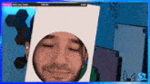 a man 's face is cut out of a cardboard box on a video game screen