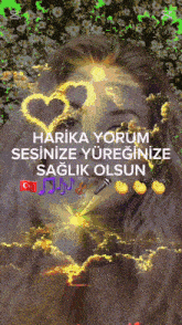 a picture of a woman with the words " harika yorum sesinize yüreginize saglik olsun " on the bottom