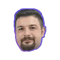 a close up of a man 's face with a purple border around it