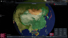 a computer screen shows a map of the world with a red flag on the bottom right