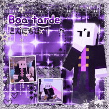 a picture of a minecraft character with the words boa tarde written above it