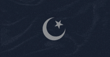 a crescent moon with a star in the middle on a dark blue background