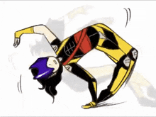 a cartoon of a person in a superhero costume doing a handstand on a white background .