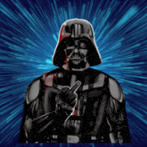 darth vader giving the middle finger with a blue background behind him