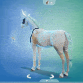 a unicorn with a blue mane and tail is standing in front of a blue background