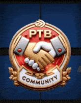 a badge that says ptb community with a handshake