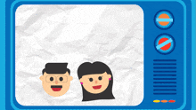 a cartoon drawing of a man and a woman on a television screen