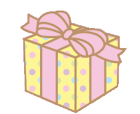 a yellow and pink gift box with a pink bow