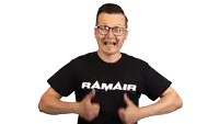 a man wearing a black shirt that says ramair