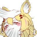 a cartoon drawing of a cat with a white feather on its head .