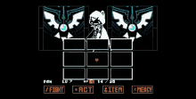 a black and white video game screen with a cartoon character and a heart in the middle of it .