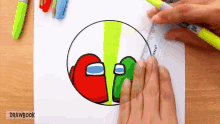 a person is drawing among us characters with markers and a ruler