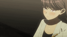 a close up of a girl 's face with a white shirt and tie