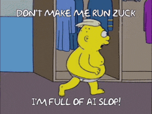 a cartoon of bart simpson walking in a closet with the words " don t make me run zuck "