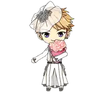 a cartoon character in a wedding dress is holding a bouquet of flowers .