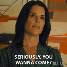 Seriously You Wanna Come Maggie Mcpherson GIF - Seriously You Wanna Come Maggie Mcpherson Neve Campbell GIFs