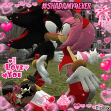 a picture of shadow and amy from sonic the hedgehog kissing with the caption #shadamy4ever