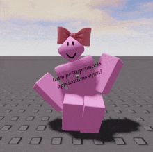 a pink princess with a pink bow on her head and the words " team prettyprincess applications open "
