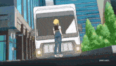 a cartoon of a woman standing in front of a truck that says adult swim at the bottom