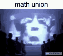 a group of people standing in front of a screen with the words math union on it