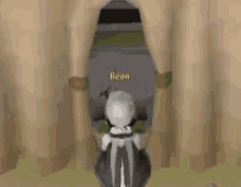 a person is standing in a cave in a video game and looking out of it .