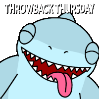 a cartoon shark with its tongue out and the words throwback thursday